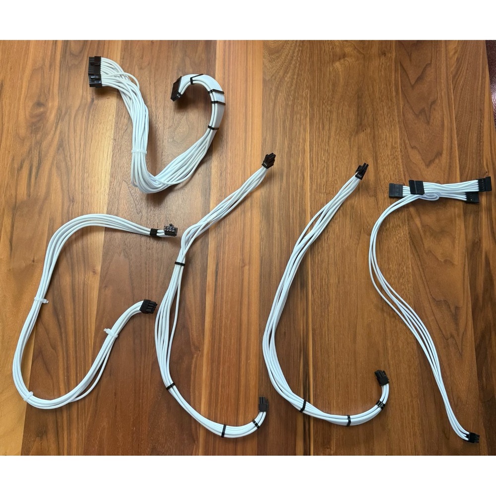 Cablemod Custom Cables, White Silver Sleeved, White Aluminum Guides - Set of 5